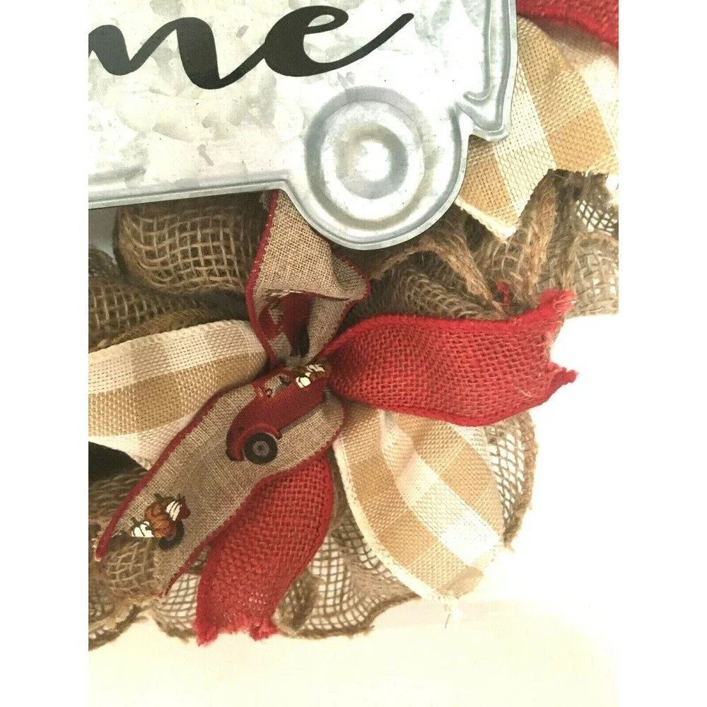 Fall Wreath Burlap Farmhouse Rustic Truck Welcome Sign Handmade